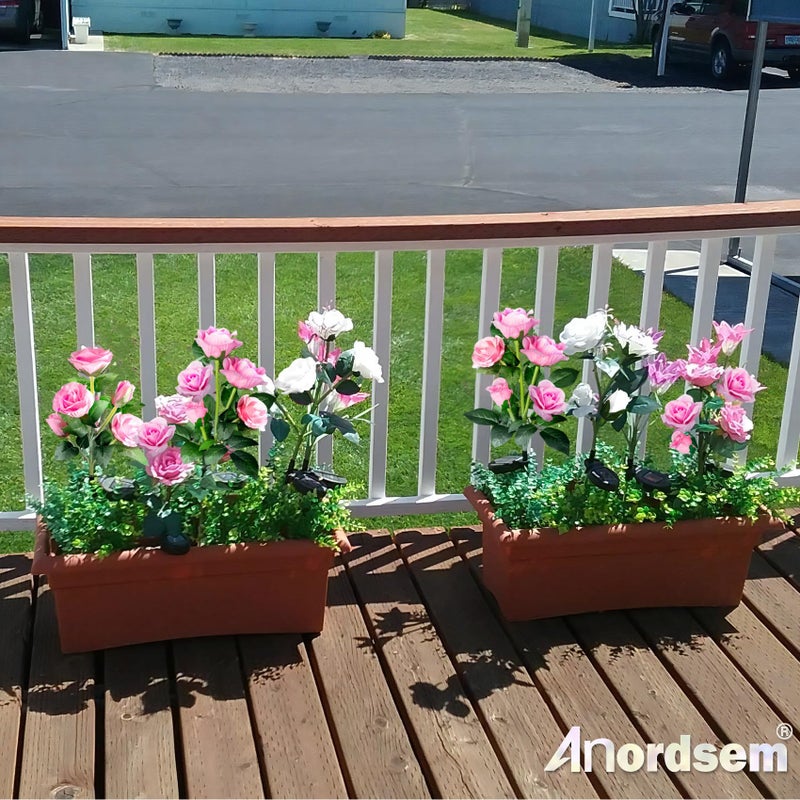 Anordsem Solar Garden Lights Outdoor: 10 Waterproof Fabric Roses Flower 2 Pack - LED Pink Landscape Lighting for Yard Cemetery Decorative - Christmas Gifts for Mom Homeowner Over 30 - Image 5